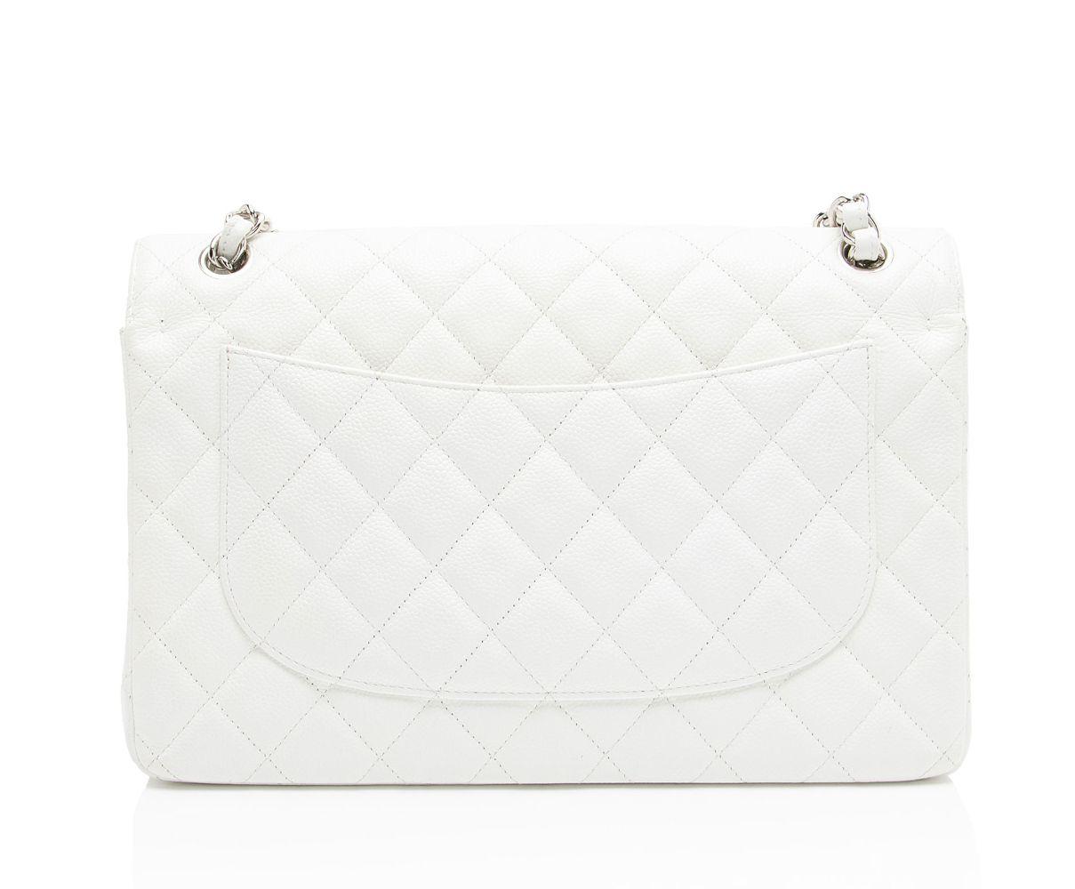Chanel Caviar Leather Classic Jumbo Double Flap Bag - Leather - White