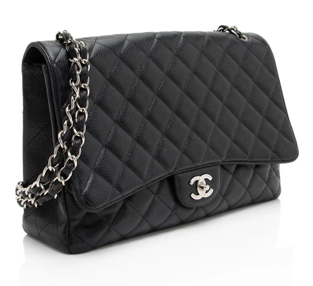 Chanel Caviar Leather Classic Maxi Single Flap Bag - Leather - Black