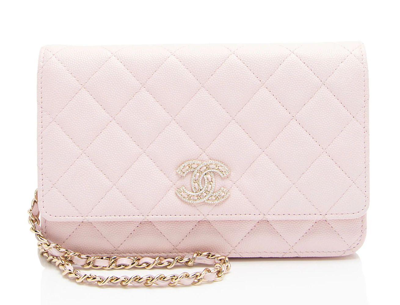 Chanel Caviar Leather Crystal CC Wallet on Chain - Leather - Pink