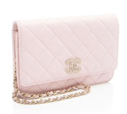 Chanel Caviar Leather Crystal CC Wallet on Chain - Leather - Pink