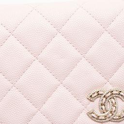 Chanel Caviar Leather Crystal CC Wallet on Chain - Leather - Pink