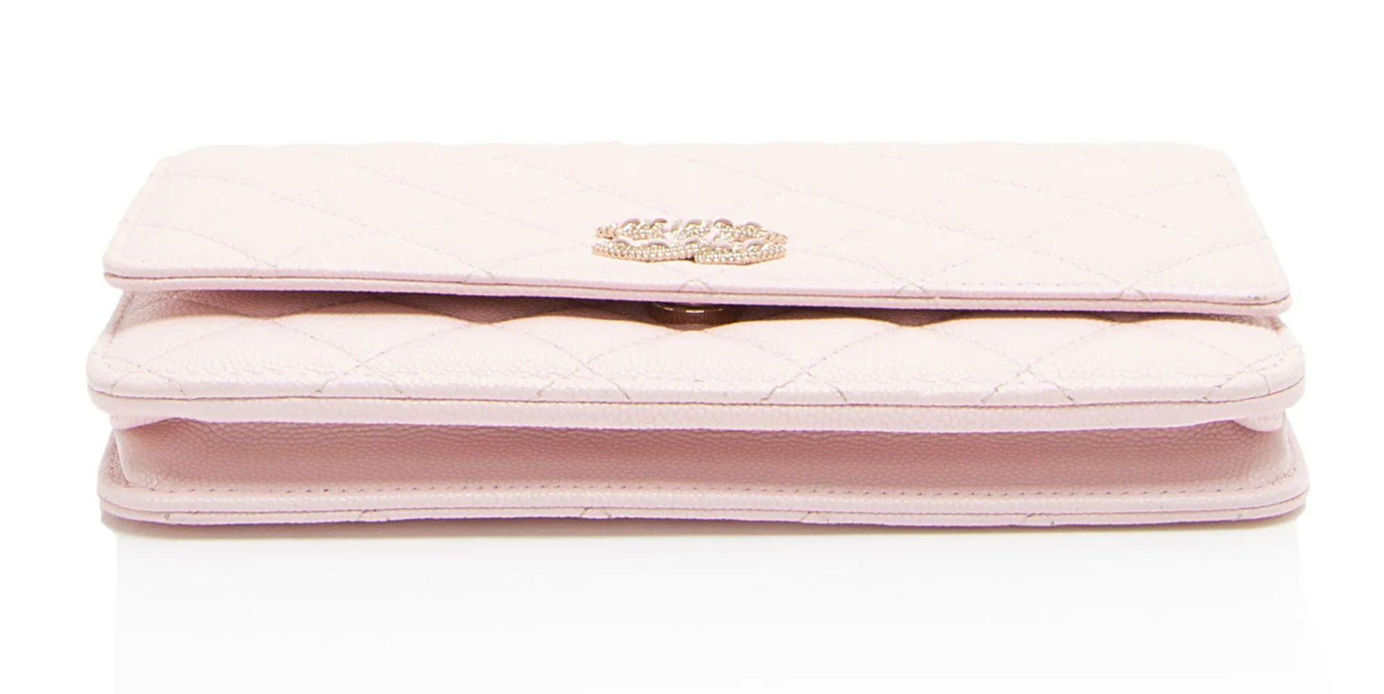 Chanel Caviar Leather Crystal CC Wallet on Chain - Leather - Pink