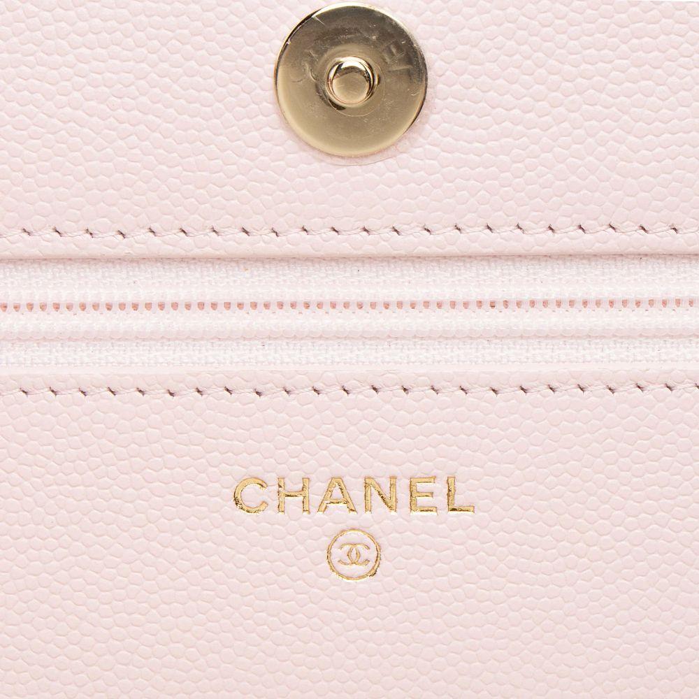 Chanel Caviar Leather Crystal CC Wallet on Chain - Leather - Pink