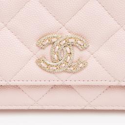 Chanel Caviar Leather Crystal CC Wallet on Chain - Leather - Pink