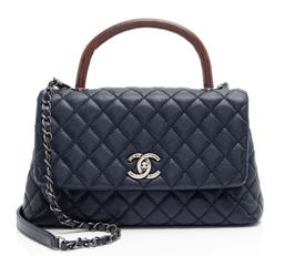 Chanel Caviar Leather Lizard Coco Small Top Handle - Leather - Blue/Brown