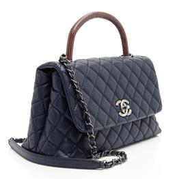 Chanel Caviar Leather Lizard Coco Small Top Handle - Leather - Blue/Brown
