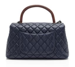 Chanel Caviar Leather Lizard Coco Small Top Handle - Leather - Blue/Brown