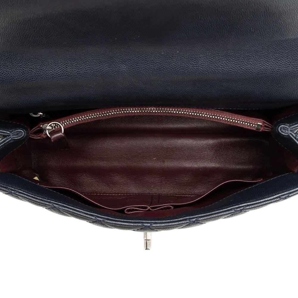 Chanel Caviar Leather Lizard Coco Small Top Handle - Leather - Blue/Brown