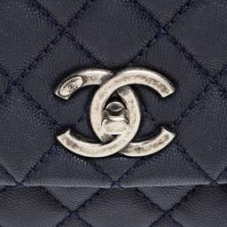 Chanel Caviar Leather Lizard Coco Small Top Handle - Leather - Blue/Brown