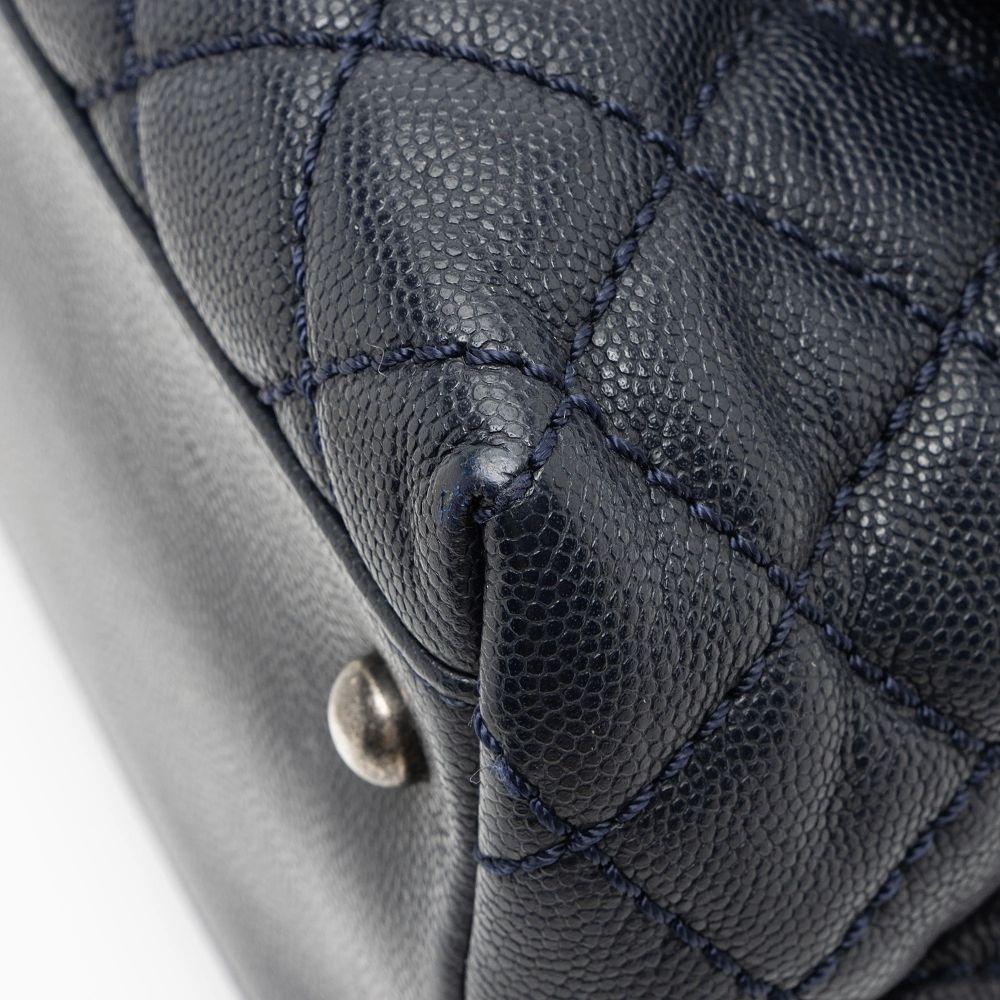 Chanel Caviar Leather Lizard Coco Small Top Handle - Leather - Blue/Brown