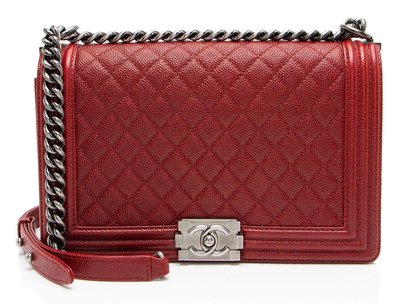 Chanel Caviar Leather New Medium Boy Bag - Leather - Red