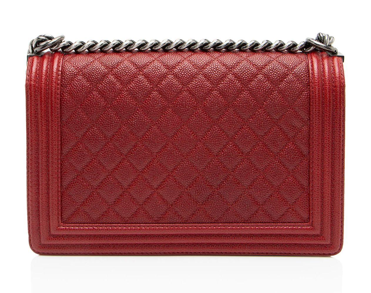 Chanel Caviar Leather New Medium Boy Bag - Leather - Red