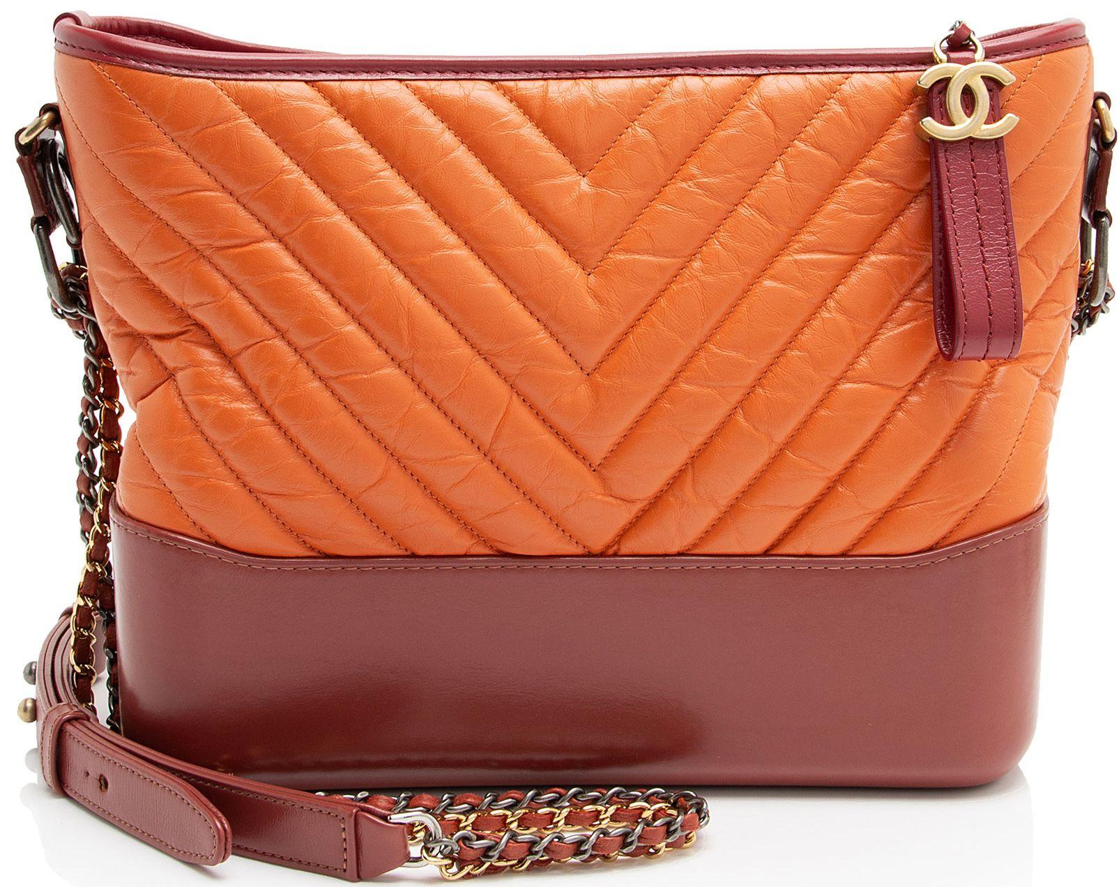 Chanel  Chevron Aged Calfskin Gabrielle Medium Hobo - Orange/Red - Aged Calfskin - Excellent