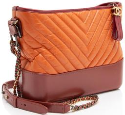 Chanel Chevron Aged Calfskin Gabrielle Medium Hobo - Aged Calfskin - Orange/Red