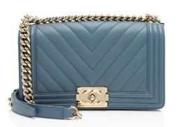 Chanel Chevron Caviar Leather Old Medium Boy Bag - Leather - Blue