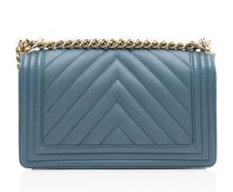 Chanel Chevron Caviar Leather Old Medium Boy Bag - Leather - Blue