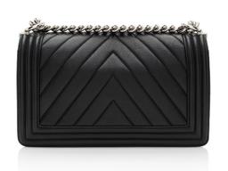 Chanel Chevron Lambskin Old Medium Boy Bag - Lambskin - Black