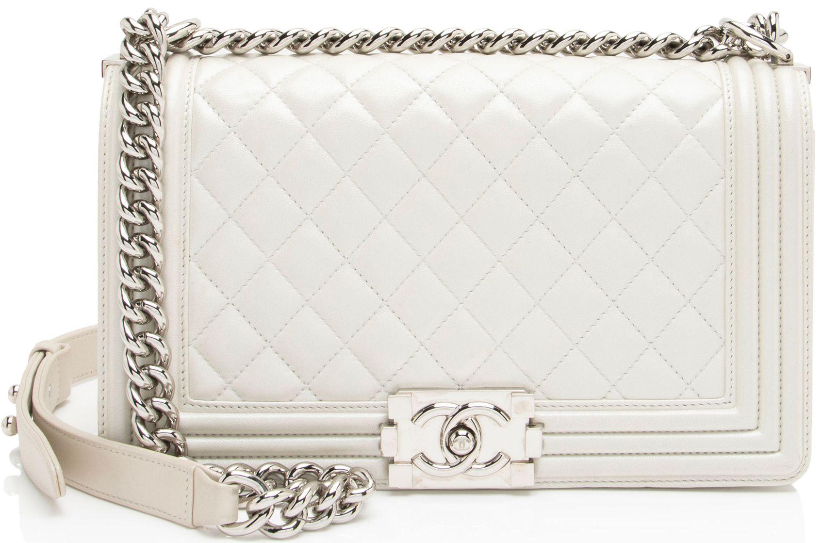 Chanel  Iridescent Calfskin Old Medium Boy Bag - White - Iridescent Calfskin - Excellent