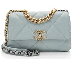 Chanel Lambskin 19 Medium Flap Shoulder Bag - Lambskin - Blue