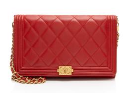 Chanel Lambskin Boy Clutch on Chain - Lambskin - Red