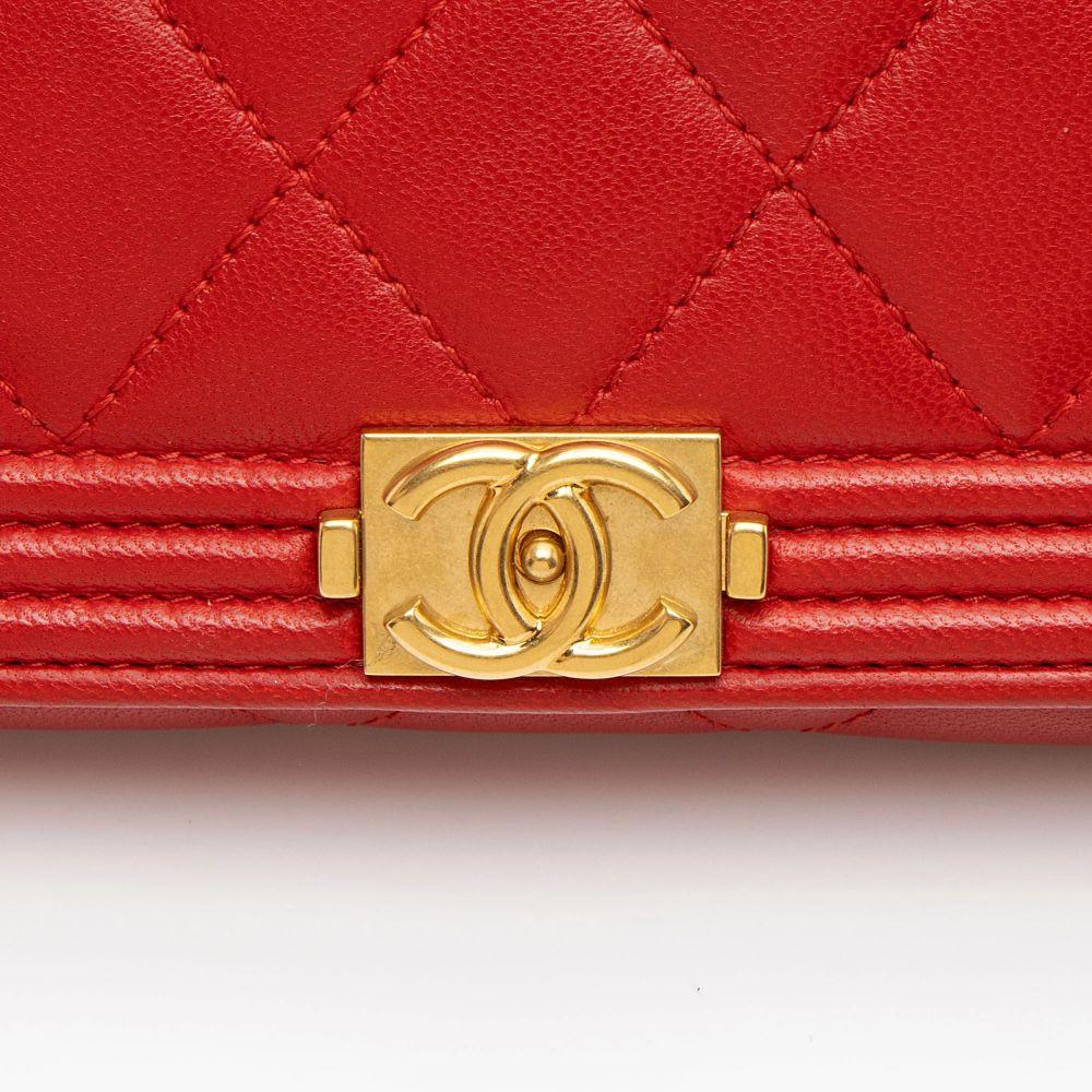Chanel Lambskin Boy Clutch on Chain - Lambskin - Red