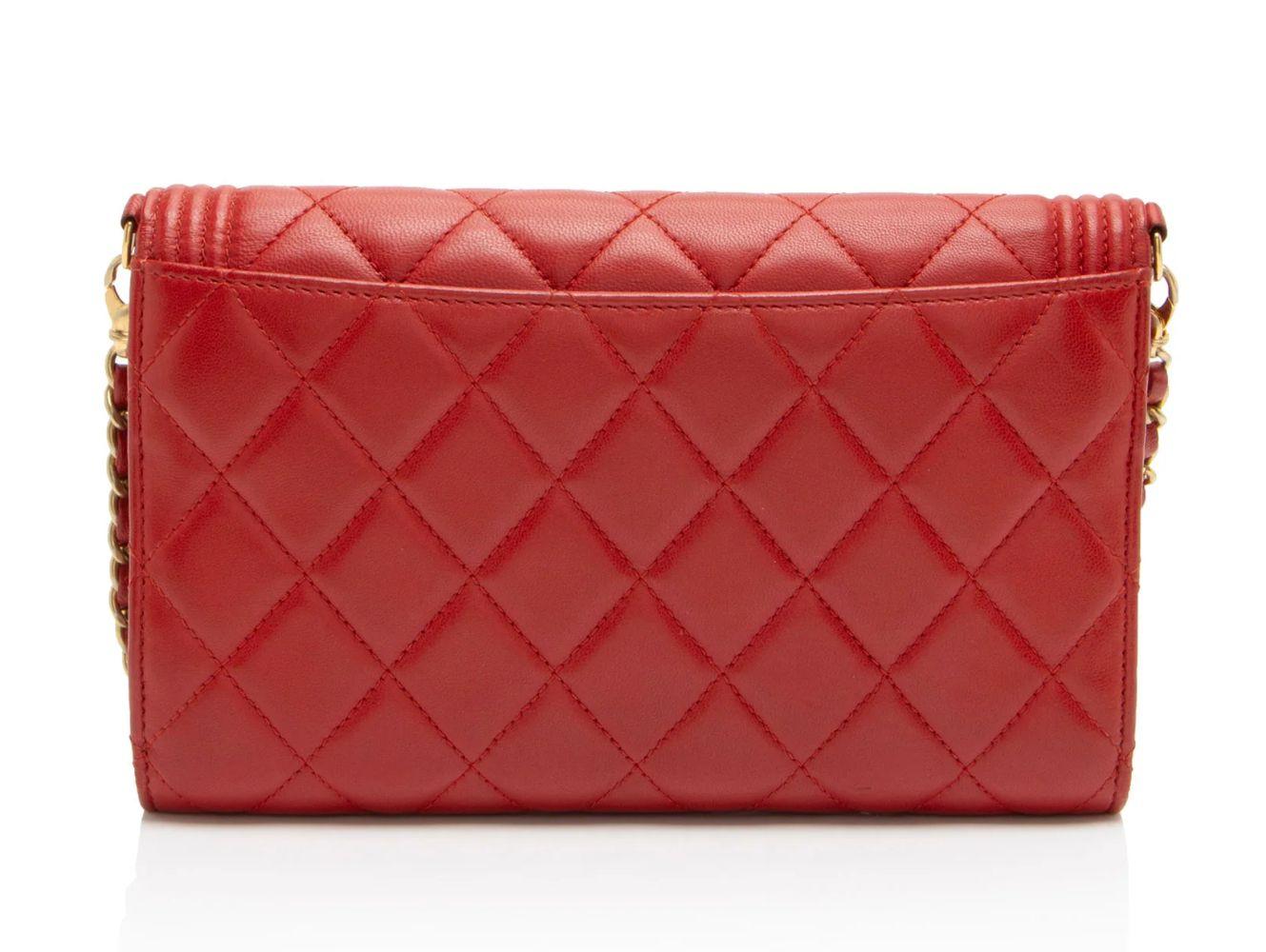 Chanel Lambskin Boy Clutch on Chain - Lambskin - Red