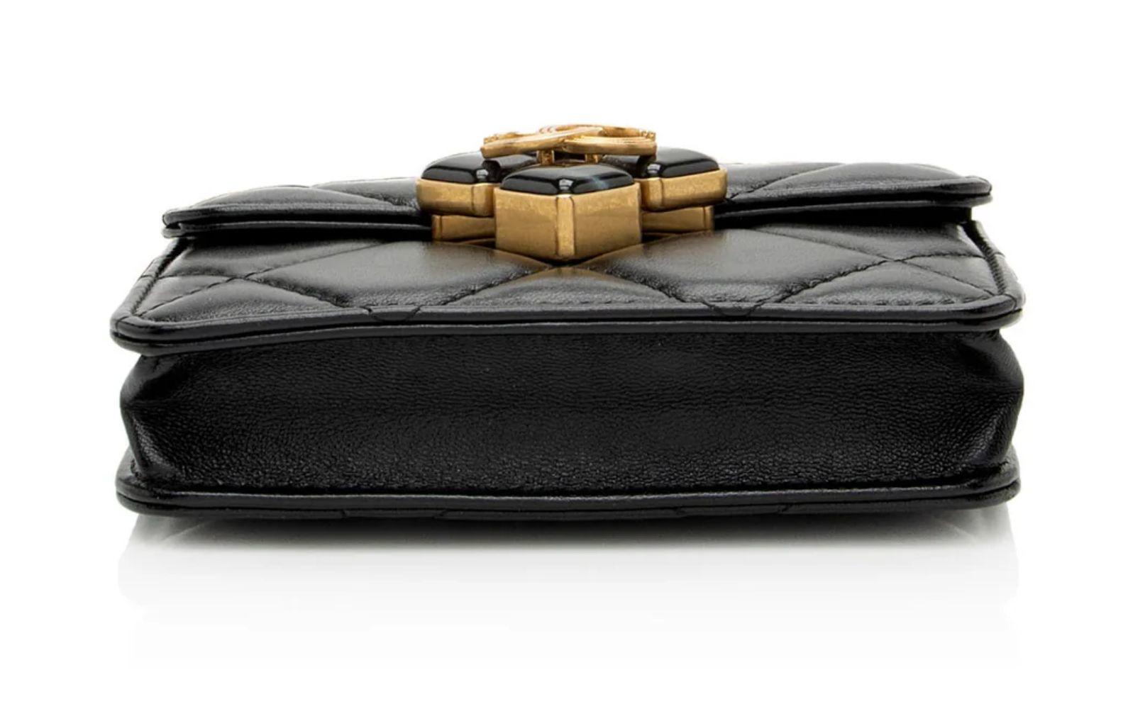 Chanel Lambskin Diamond Lock Card Holder on Chain - Lambskin - Black