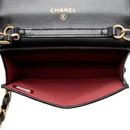 Chanel Lambskin Diamond Lock Card Holder on Chain - Lambskin - Black