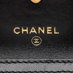 Chanel Lambskin Diamond Lock Card Holder on Chain - Lambskin - Black