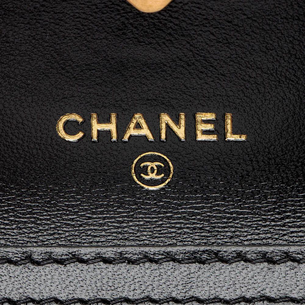 Chanel Lambskin Diamond Lock Card Holder on Chain - Lambskin - Black