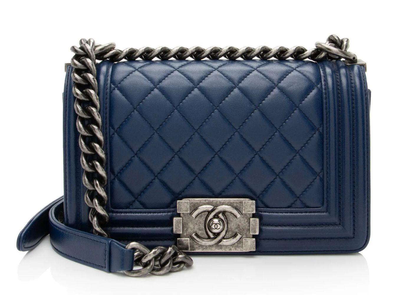 Chanel Lambskin Small Boy Bag - Lambskin - Blue