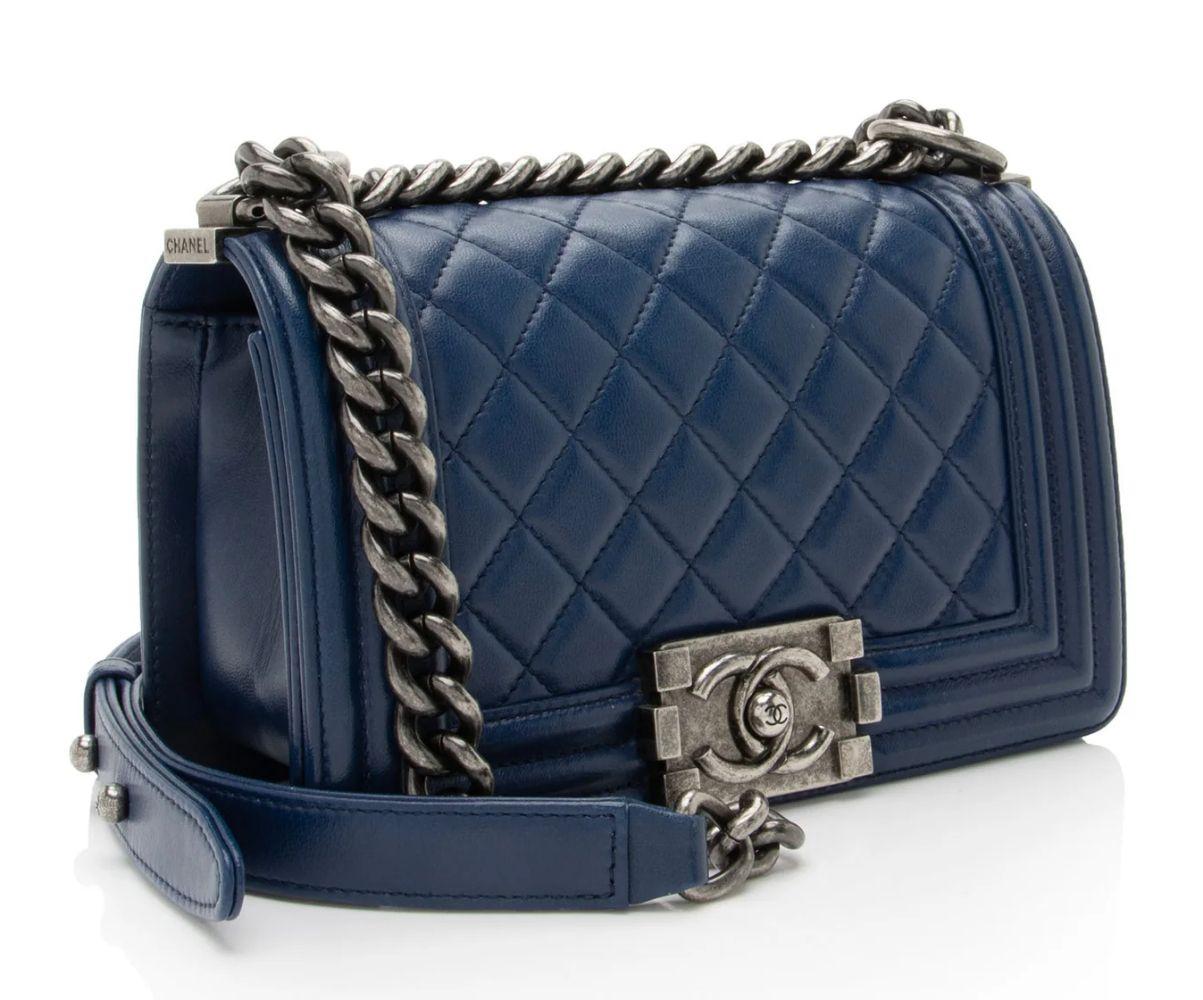 Chanel Lambskin Small Boy Bag - Lambskin - Blue