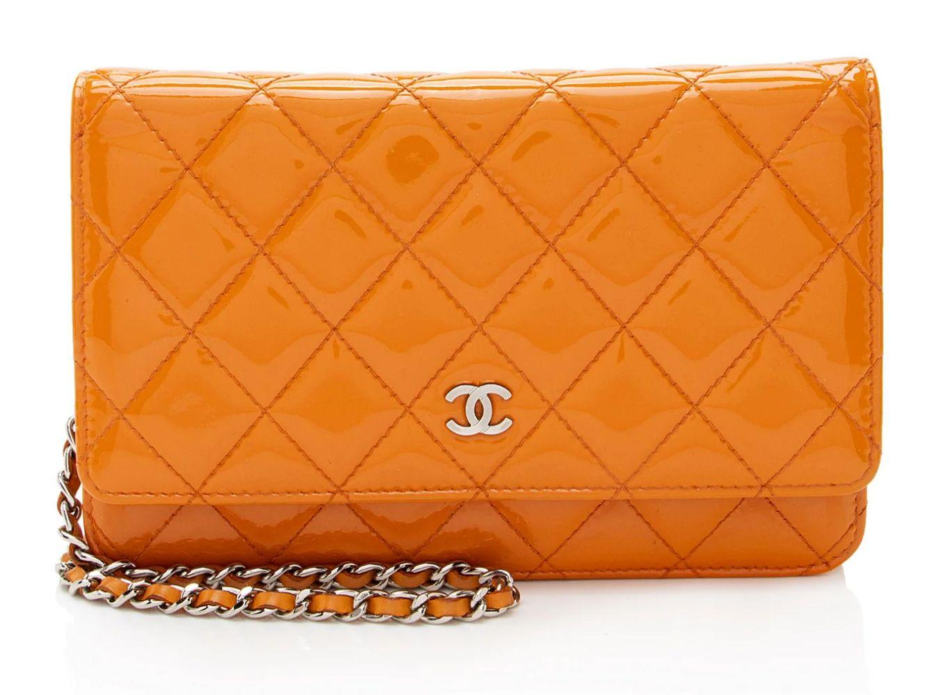 Chanel Patent Leather Classic Wallet on Chain - Leather - Orange