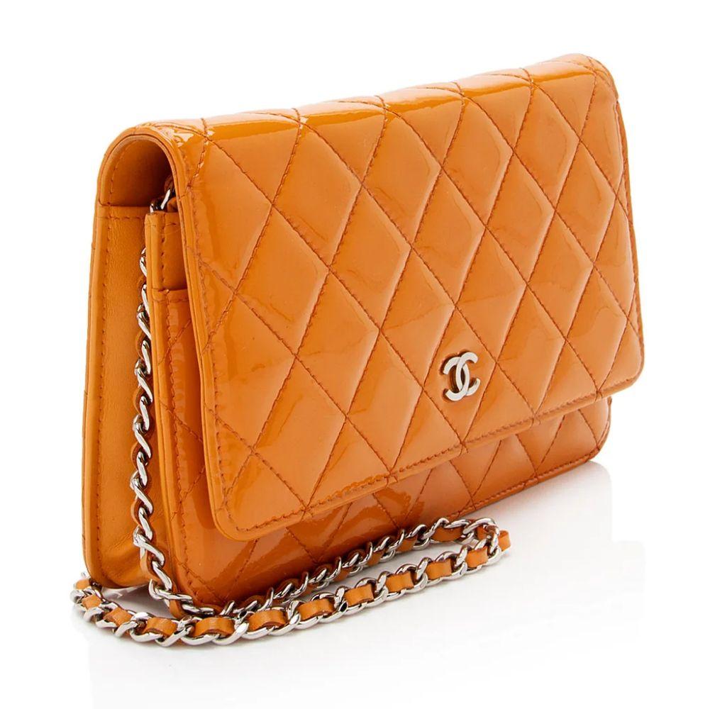 Chanel Patent Leather Classic Wallet on Chain - Leather - Orange