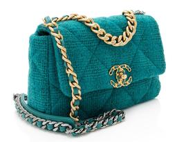 Chanel Tweed Ribbon 19 Medium Flap Shoulder Bag - Leather - Green