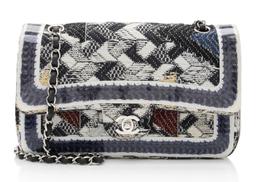 Chanel Tweed Silicone Medium Double Flap Bag - Leather - Blue/White