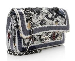 Chanel Tweed Silicone Medium Double Flap Bag - Leather - Blue/White