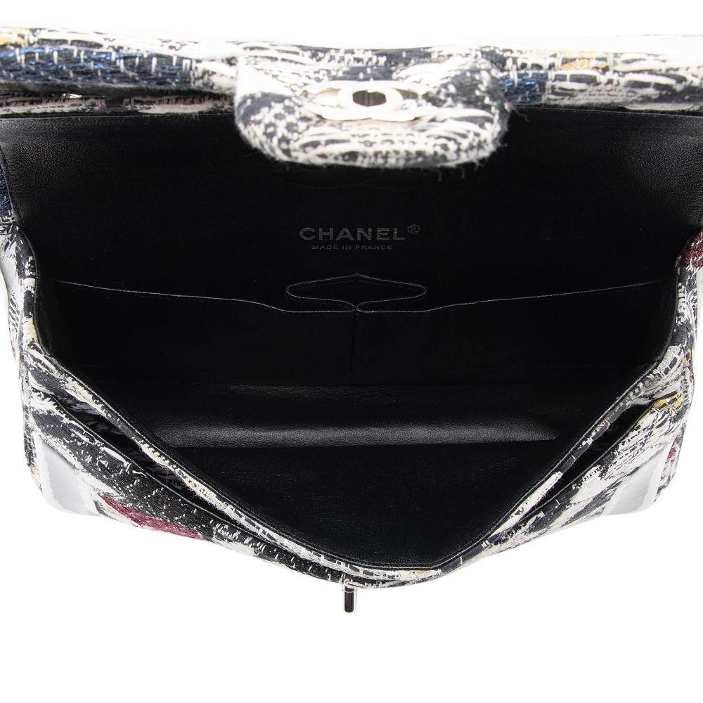Chanel Tweed Silicone Medium Double Flap Bag - Leather - Blue/White