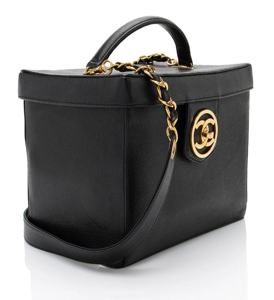 Chanel Vintage Caviar Leather Vanity Train Case - Leather - Black