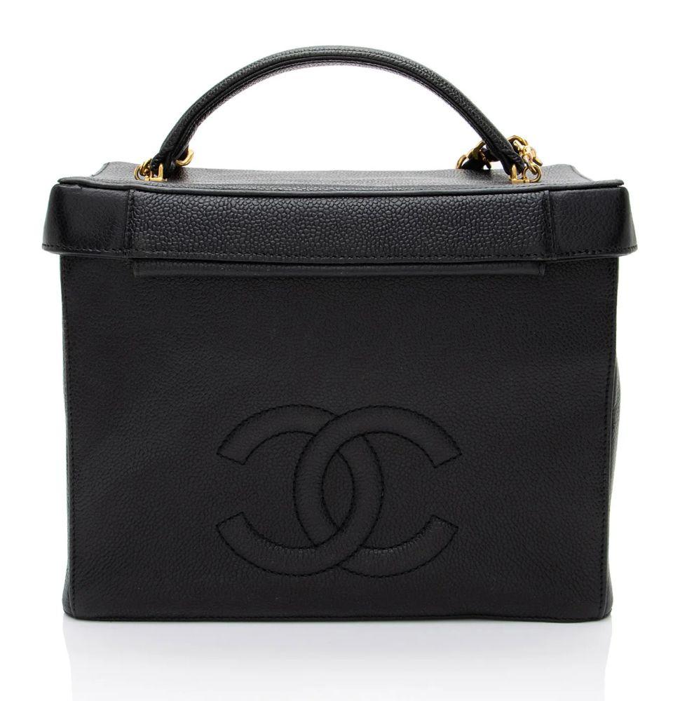 Chanel Vintage Caviar Leather Vanity Train Case - Leather - Black