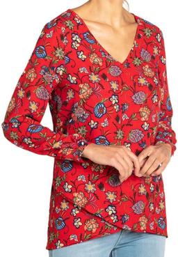 Chelsea & Theodore Women's Crossover Woven Top L - Red Floral