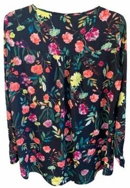 Chelsea & Theodore Women's Top Multi Painterly Floral - M - Black