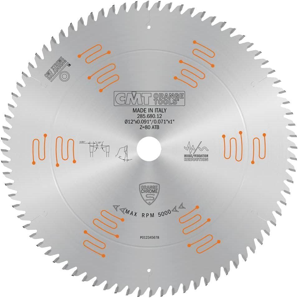 CMT  285.680.12 Chrome Fine Finish Blade 12" x T80 ATB - Silver - Premium