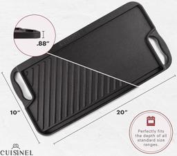Cuisinel Cast Iron Large 2 Sided Griddle CGPD-20-10 - Black