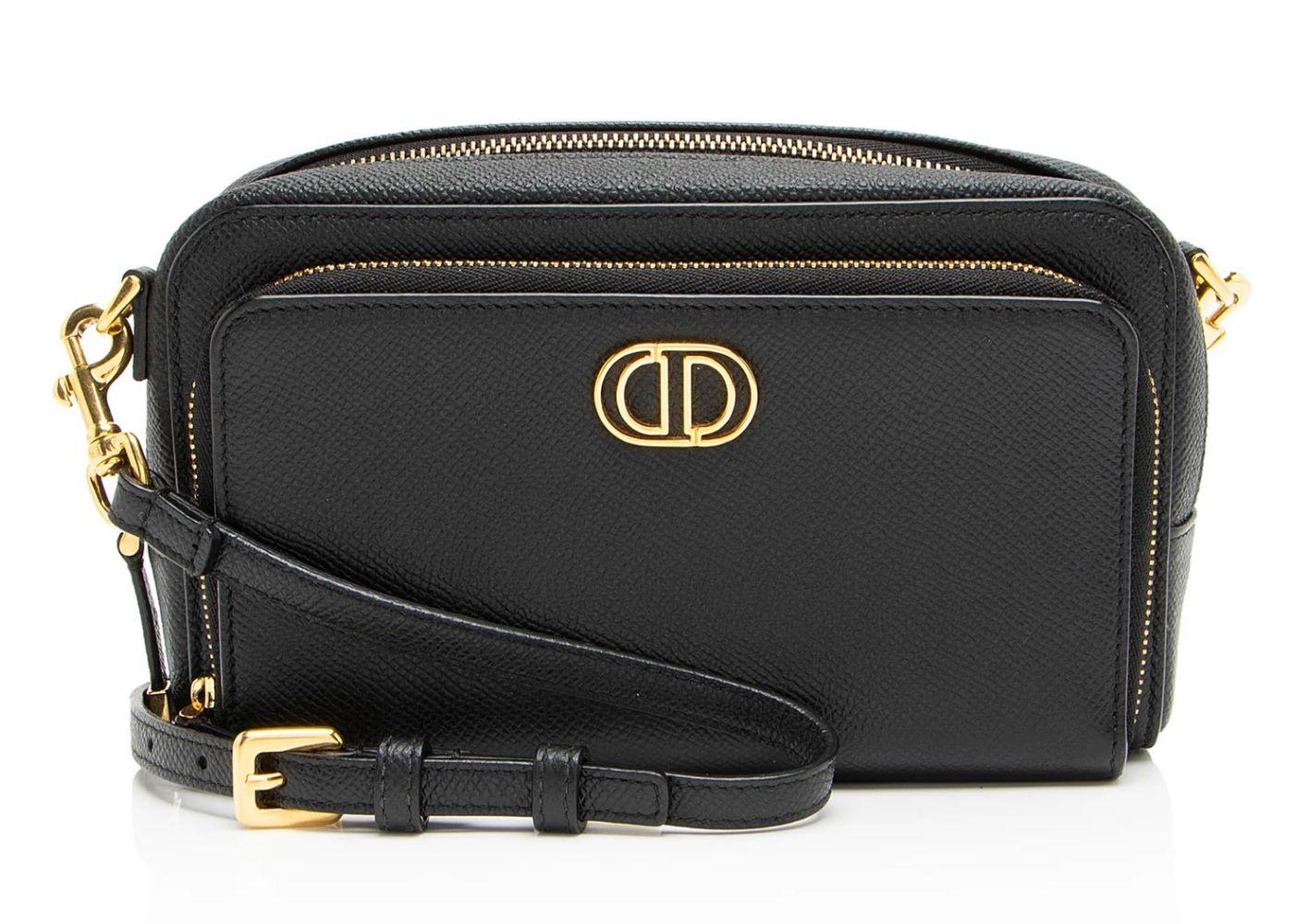 Dior Pebbled Leather Caro Double Pouch Crossbody - Leather - Blue