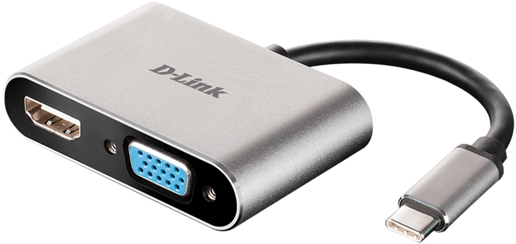 D-Link  DUB-V210-US USB C to HDMI with VGA Adapter Cable - Black/Silver - Premium