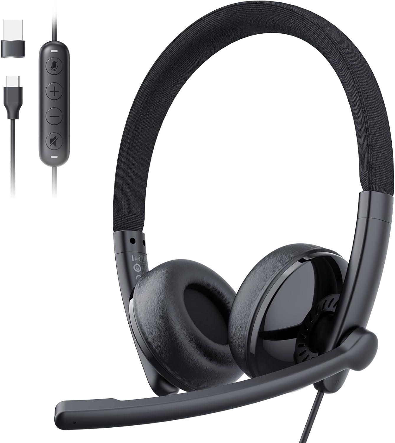 Emeet  HS50 Wired Headset on-Ear Computer Headphones - Black - Excellent