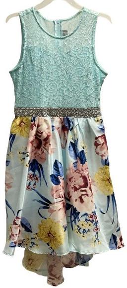 Emily Rose Girl's Floral High Low Dress 12 - Mint