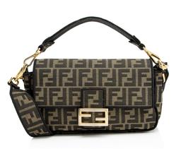 Fendi Zucca Calfskin Baguette Shoulder Bag - Canvas - Black/Brown