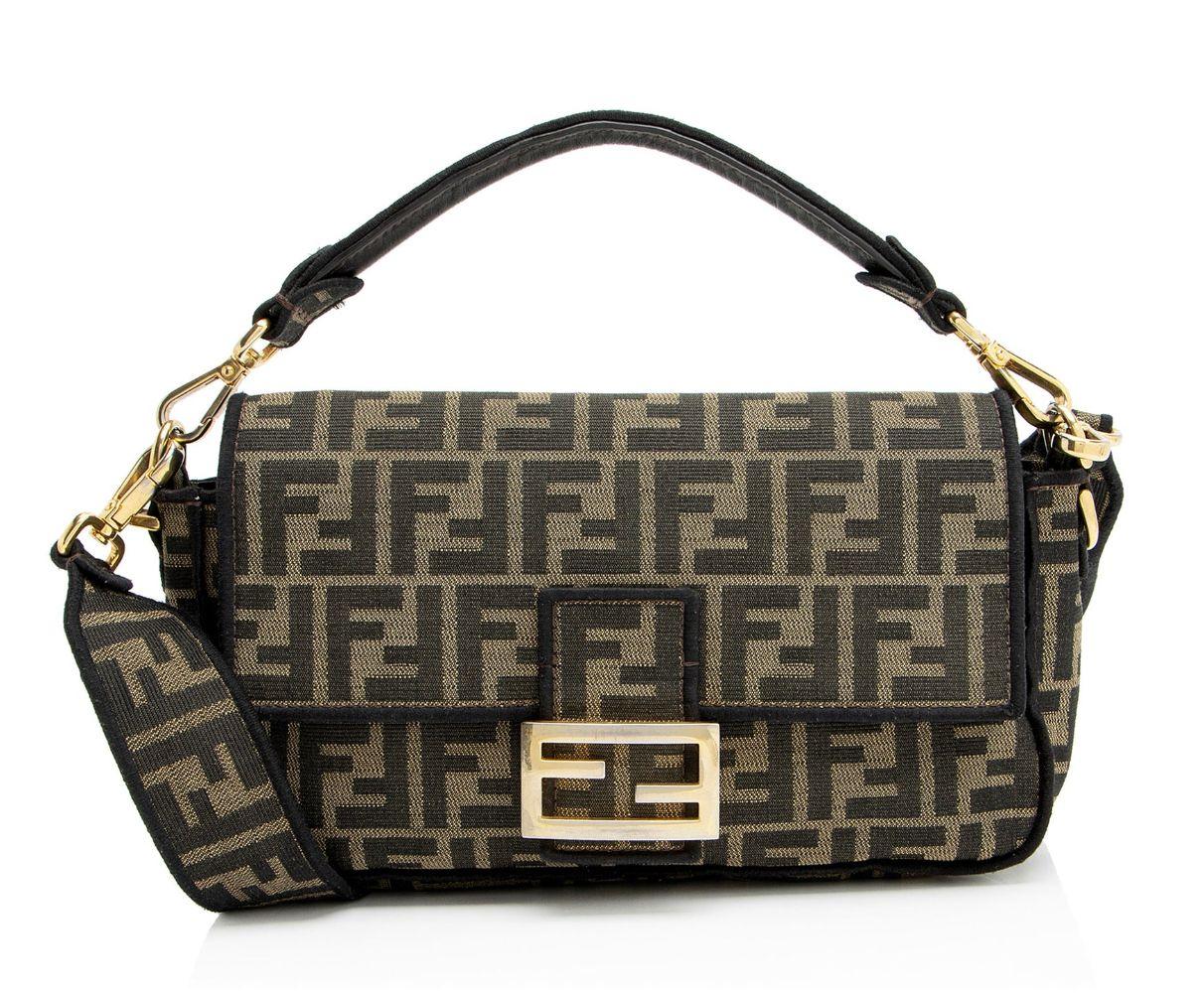 Fendi Zucca Calfskin Baguette Shoulder Bag - Canvas - Black/Brown